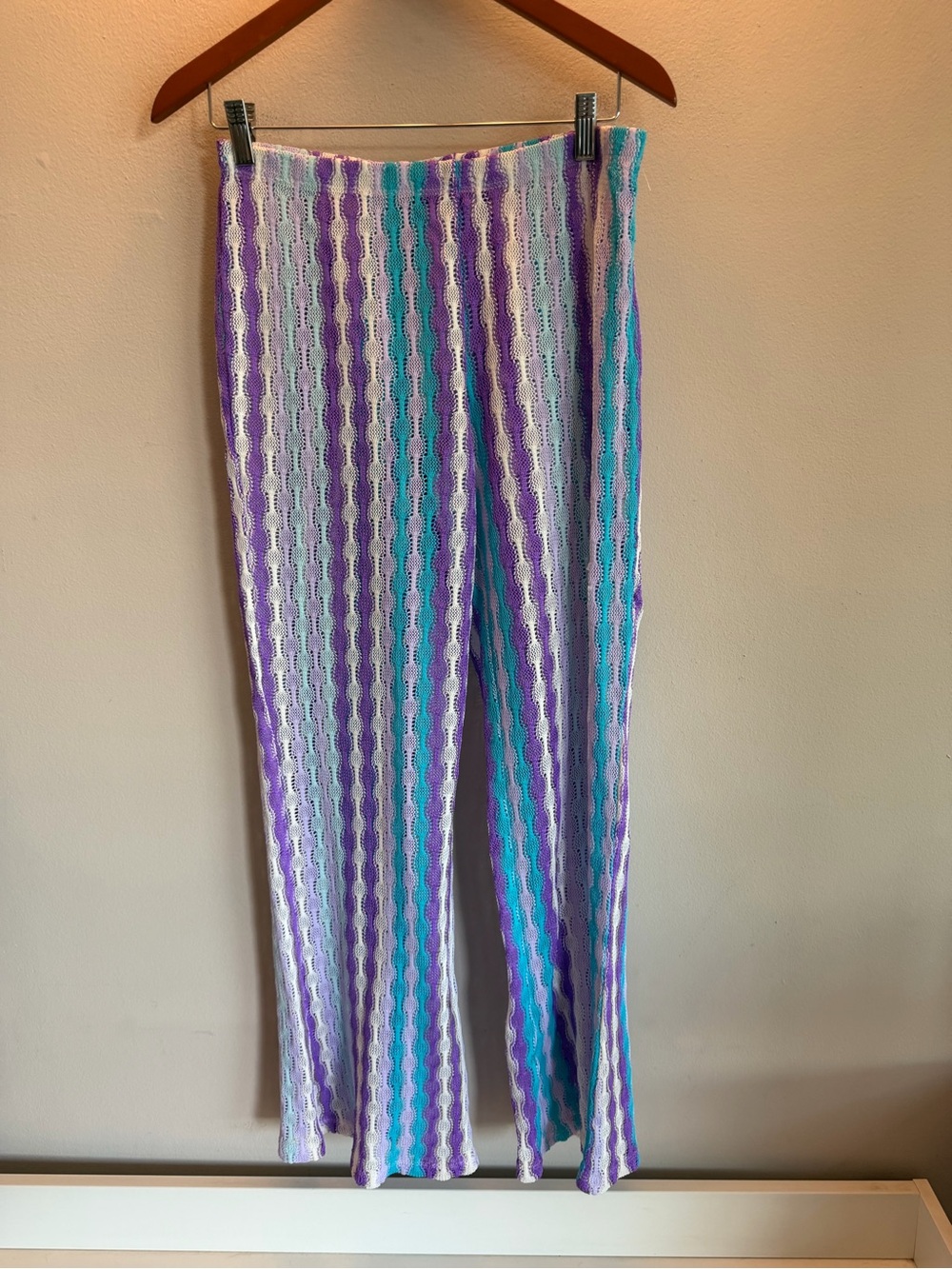 Wild Fable Purple Teal Crochet Knit Striped Flare Pants Womens Medium